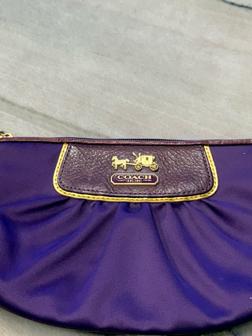 Coach Amanda Purple Satin Gathered Wristlet Clutch Style 42032 Gold Hardware - Picture 3 of 9